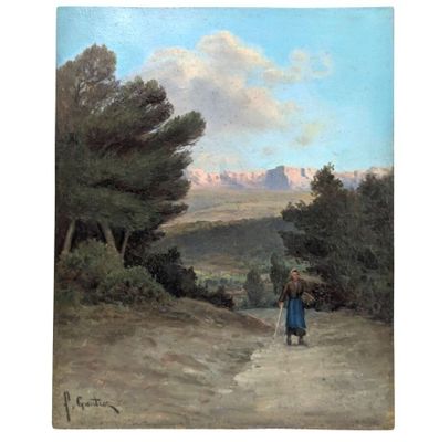 une image représentant un tableau où l'on voit une femme marchant sur un chemin de terre