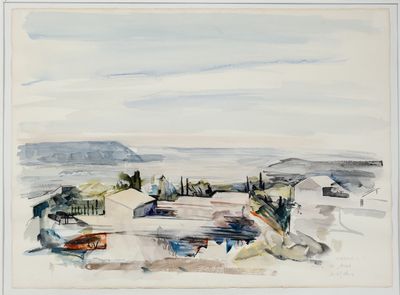 an image of a watercolor painting of a view of a town