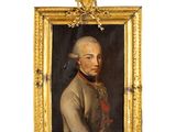 un vieux tableau représentant un homme en uniforme militaire, dans un cadre doré