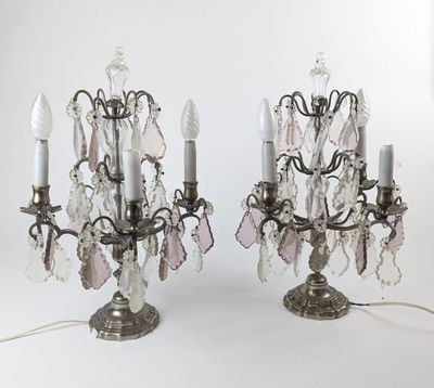 paire de chandeliers anciens en cristal et argent