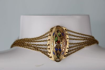 Collier draperie en or jaune à 7 rangs de chaine et fermoir … - Photo 1