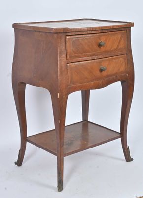 a small wooden table with a drawer on top of it