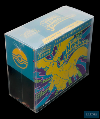 une boîte transparente ornée d'un motif jaune et bleu