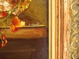 a painting of flowers in a vase on a table