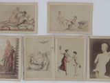 six antique photographs of women in various poses on a wall