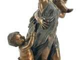 bronze statue of a woman and two children on a marble base