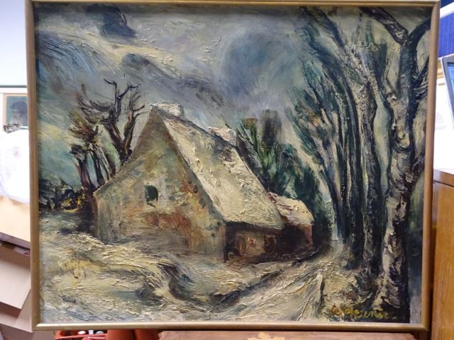 Claude LEMEUNIER (20ème) « Paysage sous la neige ». Huile sur toi...