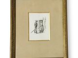 a drawing of a man and a woman standing in front of a door