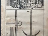 an old book with a drawing of tools on it