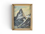 painting of a mountain range with snow capped peaks in a gold frame