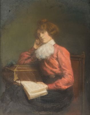 peinture d'une femme assise sur une chaise et lisant un livre