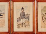 three framed pictures of men in uniforms on display in a wooden frame