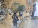 une peinture d'un homme marchant dans la rue