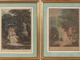two framed pictures of a couple of people sitting on a bench
