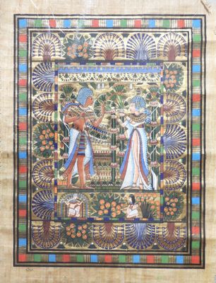 un tableau accroché au mur représentant un homme et une femme dans un jardin
