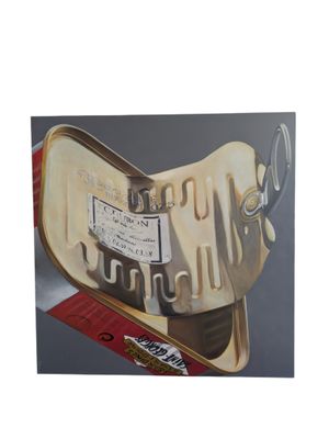 une peinture représentant un étui à guitare contenant une guitare
