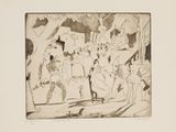an image of a black and white drawing of a group of people