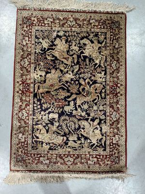 an oriental rug with a floral design on a white background