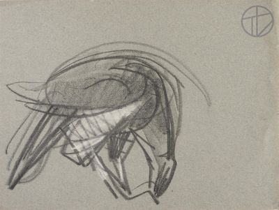 drawing of a bird on a piece of paper with a peace sign in the background