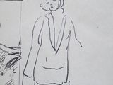drawing of a man standing in front of a mirror in a room