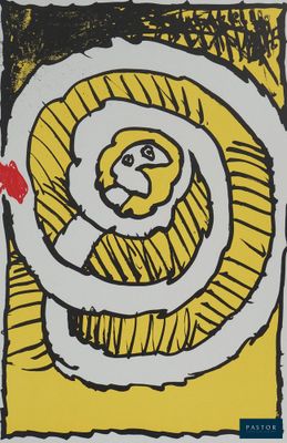 an image of a yellow and black drawing of a spiral