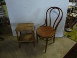 two chairs and a table in a room