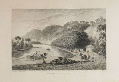 a picture of a drawing of a river with people on it