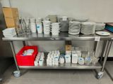 many plates and glasses on a metal table