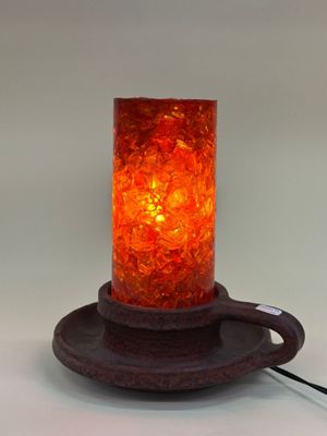 Poterie d' ACCOLAY. Lampe de forme bougeoir à main en faïenc…