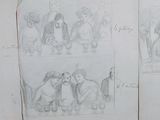 drawings of a group of people sitting in a room together