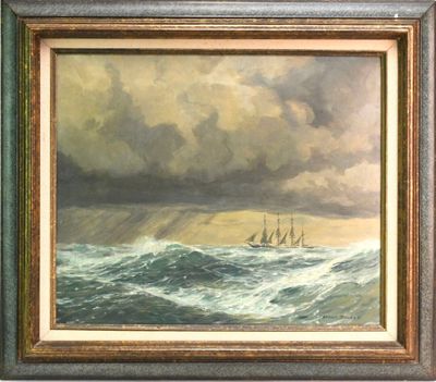 an image of a painting of a sailboat in a stormy sea