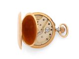 an image of a gold pocket watch with a brown dial