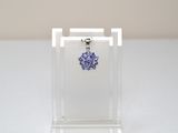 un gros plan d'un collier orné d'une fleur bleue