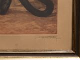 framed picture of a painting of a black snake with its mouth open