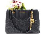 michael kors black quilted leather tote bag with gold chain handles