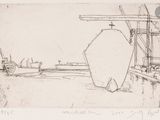 a drawing of a large object in the water