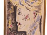 tableau représentant une femme avec des oiseaux sur la tête et un oiseau sur la tête