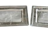 pair of silver plated square trays with glass inserts