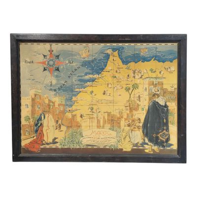 painting of a map of the world with people and animals in it