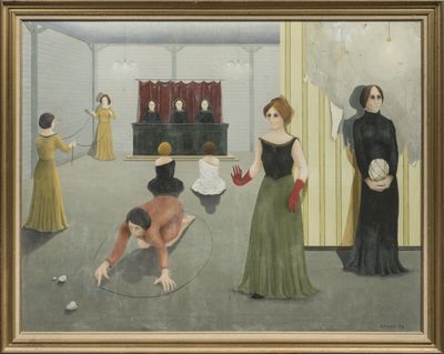 un tableau représentant une femme en train de jouer au golf