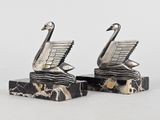 pair of art deco swan bookends on marble bases