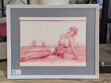 un dessin représentant une femme assise sur la plage