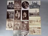an old photo of a bunch of pictures of people and buildings