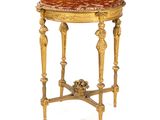une image d'une table avec un plateau en marbre sur un fond blanc