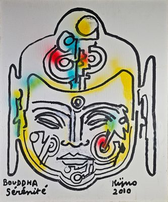 peinture représentant un dessin du visage d'un homme sur lequel figure une croix