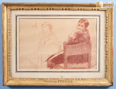 dessin représentant une femme assise sur une chaise aux côtés d'un homme également assis sur une chaise
