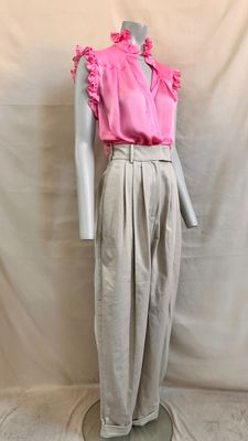 grey pants with pink ruffles on a mannequin mannequin mannequin mannequin mannequin mannequin mannequin manne