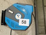a blue and black machine with a number on the side of it