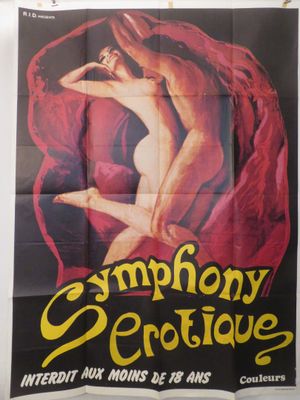 une vieille affiche de cinéma représentant une femme en robe rouge