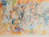 painting of a group of people in a group of different colors